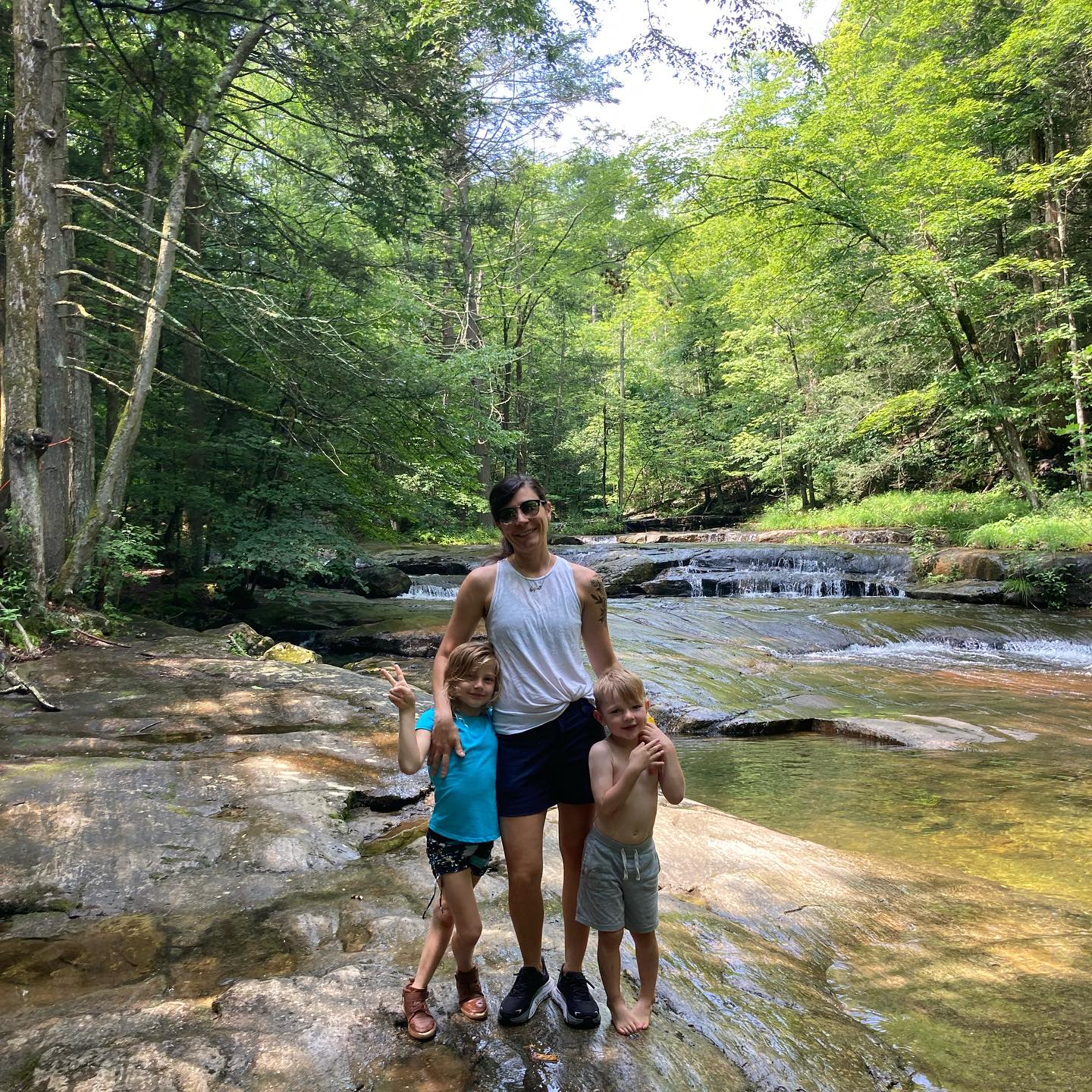 Melissa DiSalvo with her kids at a creek in Boonton